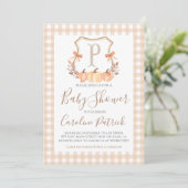 Herfst Pumpkin Crest Preppy Baby shower Uitnodigin Kaart (Staand voorkant)