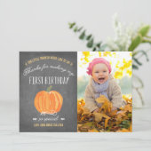 Herfst Pumpkin | Eerste verjaardag Dankjewel met F Bedankkaart (Staand voorkant)