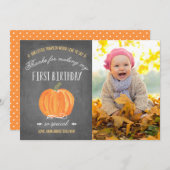 Herfst Pumpkin | Eerste verjaardag Dankjewel met F Bedankkaart (Voorkant / Achterkant)