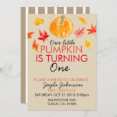 Herfst pumpkin eerste verjaardag Uitnodiging (Voorkant / Achterkant)