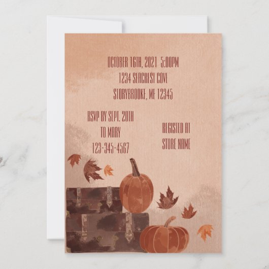 Herfst Pumpkin en Leaves Invitation Kaart (Achterkant)