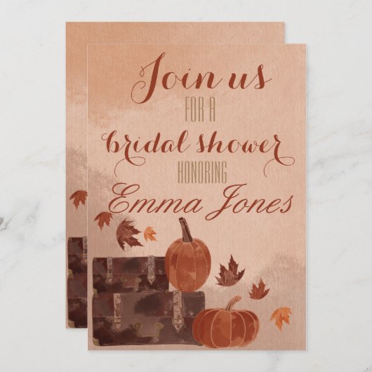 Herfst Pumpkin en Leaves Invitation Kaart (Voorkant / Achterkant)