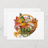 Herfst Pumpkin en Mushroom Basket Harvest Briefkaart (Voorkant / Achterkant)