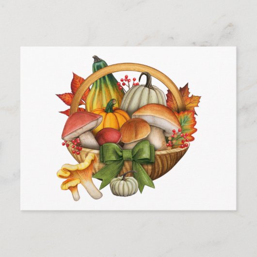 Herfst Pumpkin en Mushroom Basket Harvest Briefkaart (Voorkant)