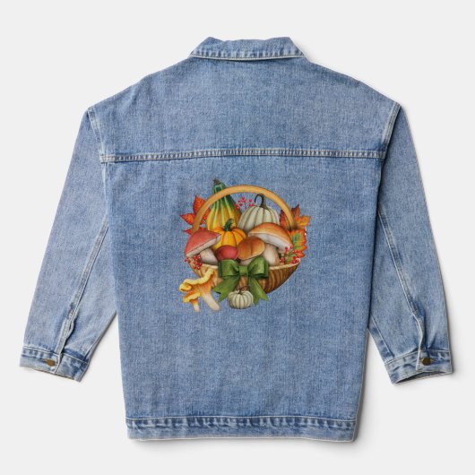 Herfst Pumpkin en Mushroom Basket Harvest Denim Jacket (Achterkant)