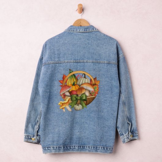 Herfst Pumpkin en Mushroom Basket Harvest Denim Jacket (Hangar)