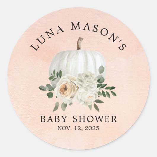 Herfst Pumpkin en Vloeibaar Baby shower Ronde Sticker (Voorkant)
