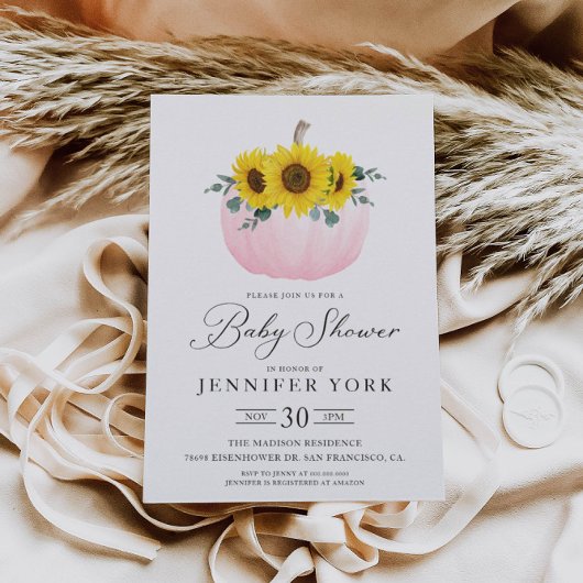 Herfst Pumpkin en Zonnebloemig Baby shower Kaart