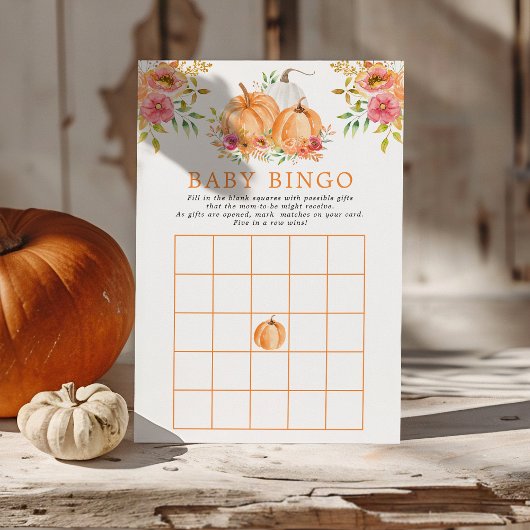 Herfst Pumpkin Floral Baby shower Bingo Game Kaart