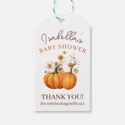 Herfst Pumpkin Floral Baby shower Dank u wel Cadeaulabel (Voorkant)