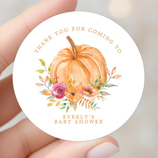 Herfst Pumpkin Floral Baby shower Dank u wel Ronde Sticker