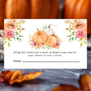 Herfst Pumpkin Floral Baby shower Diaper Raffle Informatiekaartje