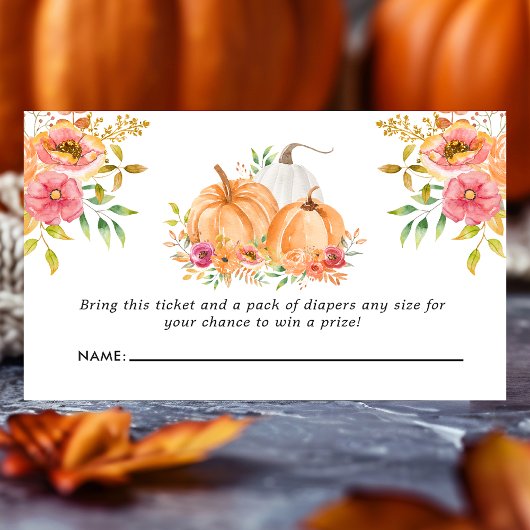 Herfst Pumpkin Floral Baby shower Diaper Raffle Informatiekaartje