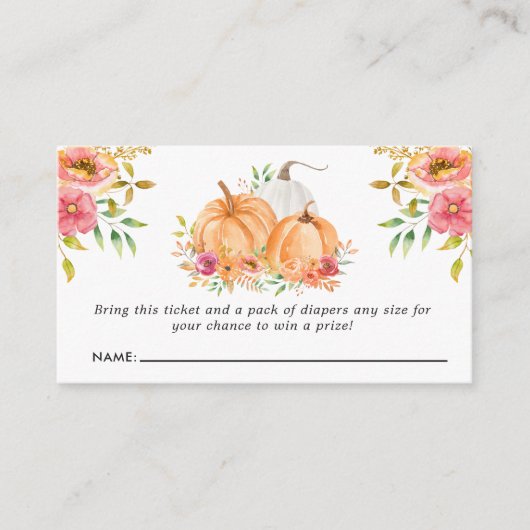 Herfst Pumpkin Floral Baby shower Diaper Raffle Informatiekaartje (Voorkant)