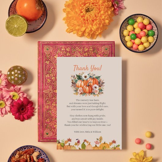 Herfst Pumpkin Floral Baby shower Hartelijk dank Bedankkaart