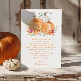 Herfst Pumpkin Floral Baby shower Hartelijk dank Bedankkaart