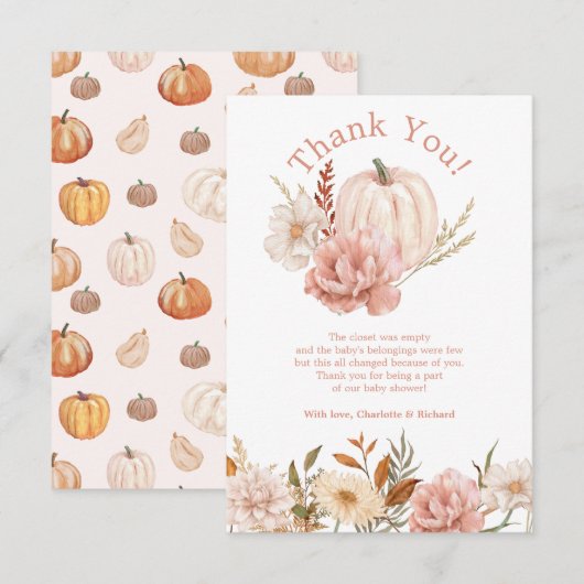 Herfst Pumpkin Floral Baby shower Hartelijk dank Bedankkaart (Voorkant / Achterkant)