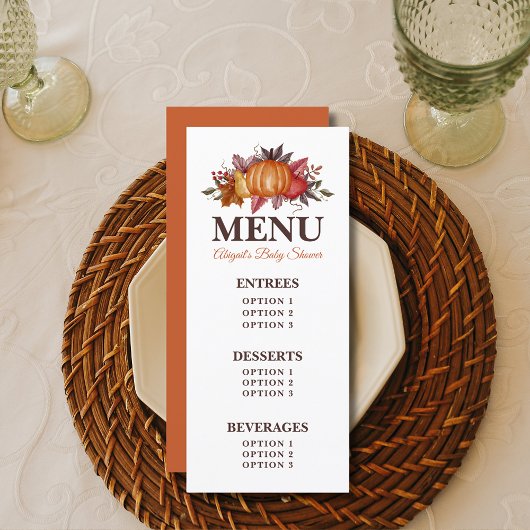 Herfst Pumpkin Floral Baby shower Menu