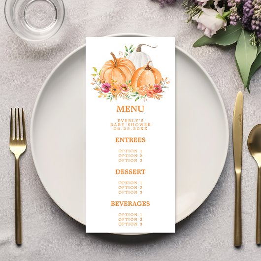 Herfst Pumpkin Floral Baby shower Menu