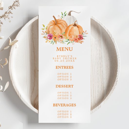 Herfst Pumpkin Floral Baby shower Menu
