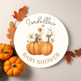 Herfst Pumpkin Floral Baby shower Ronde Sticker