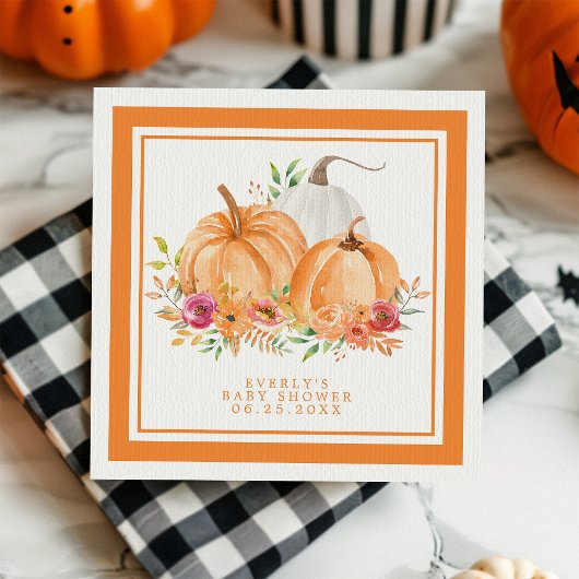 Herfst Pumpkin Floral Baby shower Servet