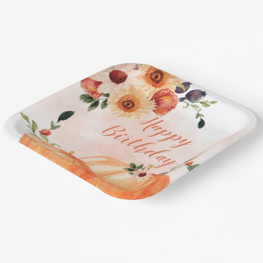 Herfst Pumpkin Floral Birthday Papieren Bordje (Gebogen)