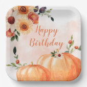 Herfst Pumpkin Floral Birthday Papieren Bordje (Voorkant)