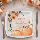 Herfst Pumpkin Floral Birthday Papieren Bordje