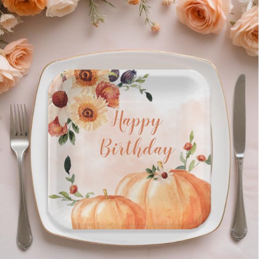 Herfst Pumpkin Floral Birthday Papieren Bordje