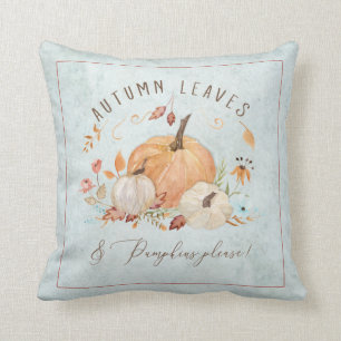 Herfst Pumpkin Floral Dusty Blue Waterverf Foliage Kussen