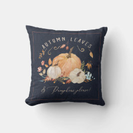 Herfst Pumpkin Floral Navy Blue Waterverf Kussen