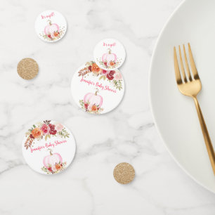 Herfst Pumpkin Floral Pink & Gold Baby shower Confetti