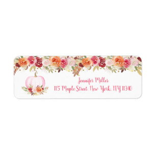 Herfst Pumpkin Floral Pink & Gold Birthday Etiket