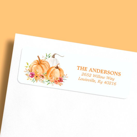 Herfst Pumpkin Floral Waterverf Return Address Etiket