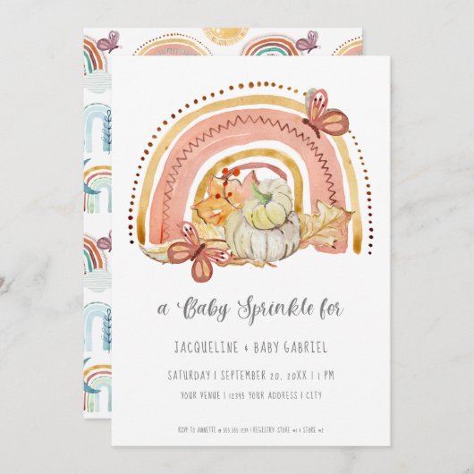 Herfst Pumpkin Foliage Rainbow Mustard Baby Kaart (Voorkant / Achterkant)