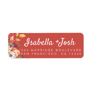 Herfst Pumpkin Foliage Red Wedding Return Address Etiket