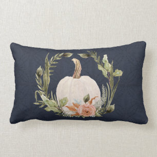 Herfst Pumpkin Foliage Terracotta Floral Navy Blue Kussen