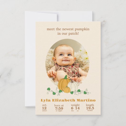 Herfst Pumpkin Geboorte Aankondiging (Voorkant)