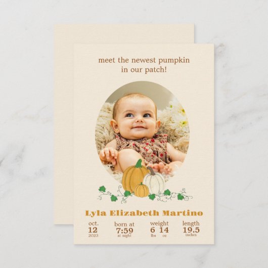 Herfst Pumpkin Geboorte Aankondiging (Voorkant / Achterkant)