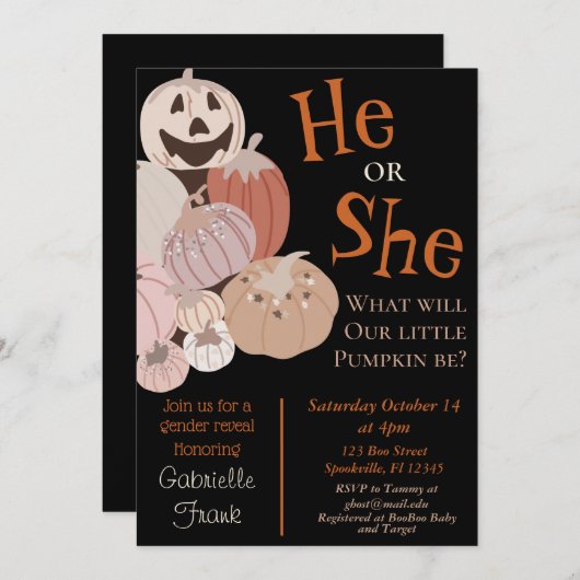 Herfst Pumpkin Gender Reopenbaarmakingsuitnodiging Kaart (Voorkant / Achterkant)