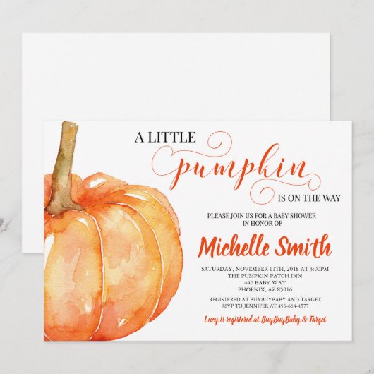Herfst Pumpkin Genderneutrale najaarswet Baby show Kaart (Voorkant / Achterkant)