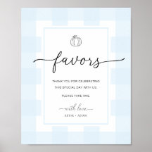 Herfst Pumpkin Gingham Blue Gingham Favors Sign