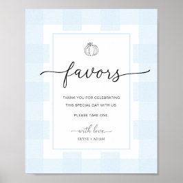 Herfst Pumpkin Gingham Blue Gingham Favors Sign Poster
