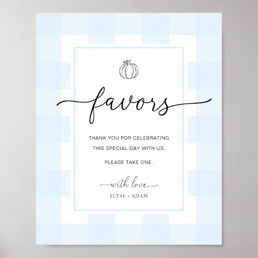 Herfst Pumpkin Gingham Blue Gingham Favors Sign Poster (Voorkant)