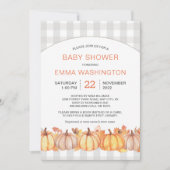 Herfst Pumpkin Gingham Neutraal baby shower Uitnod Kaart (Voorkant)