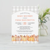 Herfst Pumpkin Gingham Neutraal baby shower Uitnod Kaart (Staand voorkant)