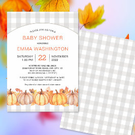 Herfst Pumpkin Gingham Neutraal baby shower Uitnod Kaart