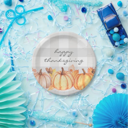 Herfst pumpkin gingham Thanksgiving party decor Papieren Bordje (Feest)