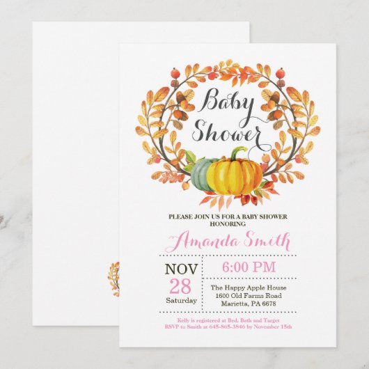 Herfst Pumpkin Girl-Baby shower Kaart (Voorkant / Achterkant)